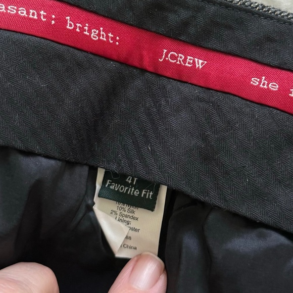 J Crew Favorite Fit charcoal herringbone w gold thread cuffed wool trouser Sz 4T - Picture 7 of 8